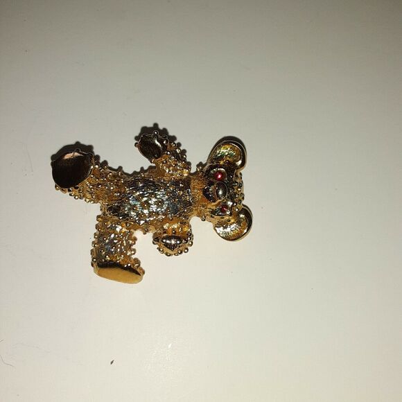 VINTAGE SIGNED Teddy Bear Brooch Heavy Red Rhinestone eyes - Picture 10 of 10